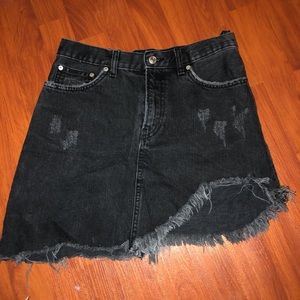 Asymmetrical Black Distressed Denim Mini Skirt